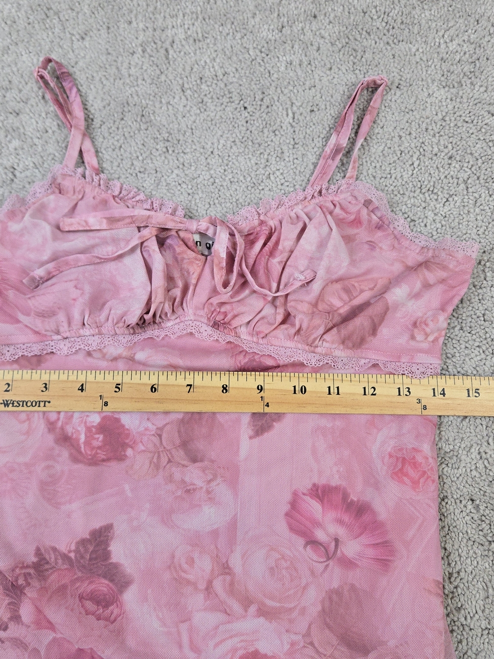 Y2k Madden Girl Babydoll Milkmaid Dress Sheer Pink Floral Asymmetric Romantic - Picture 4 of 8